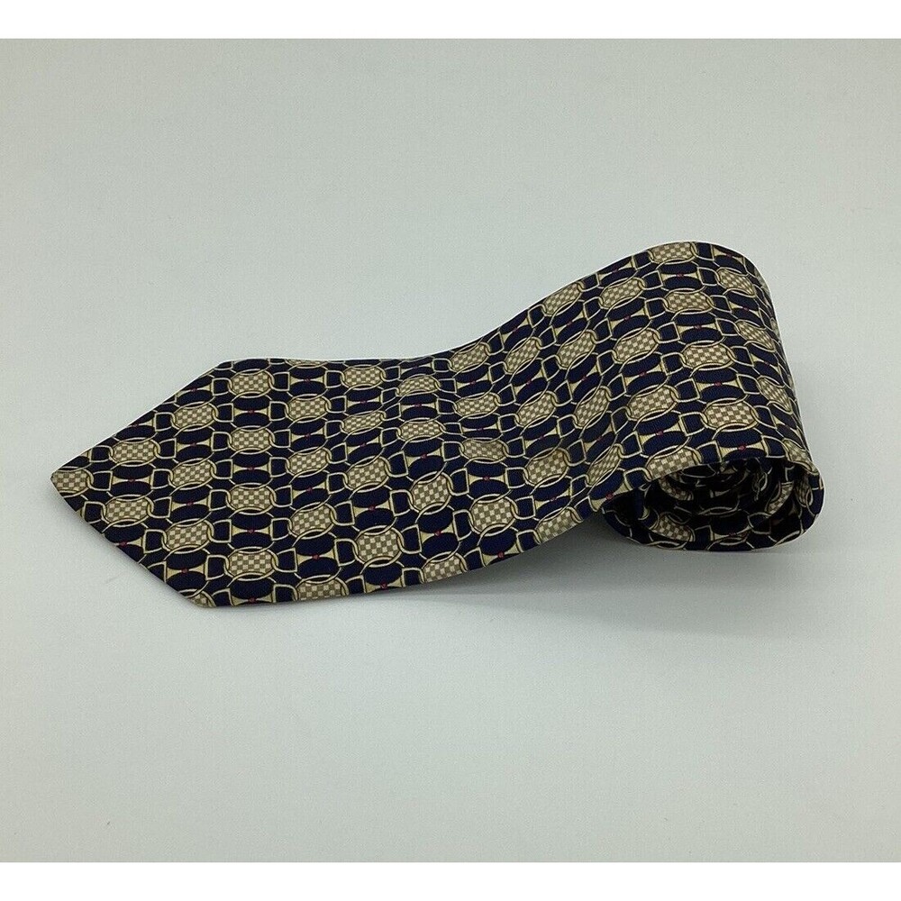 Vintage Paolo GUCCI Necktie 100% Silk Made In Italy Navy Blue Gold Designer Tie - Picture 3 of 6